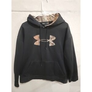 Under Armour Storm Hoodie Women XL Black Camo Big Logo Fleece Pullover